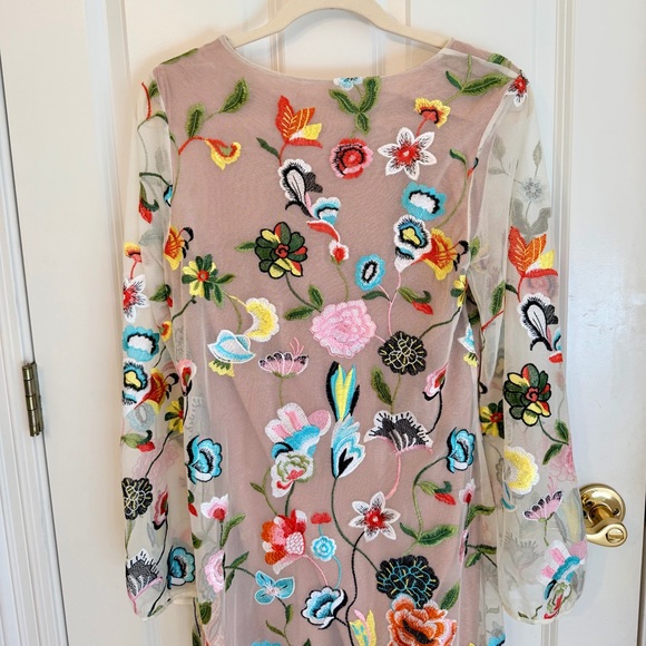 Philosophy Floral Embroidered Shift Dress Sheer Long Sleeve  Size M - Picture 4 of 16